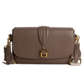 Mocha brown leather crossbody bag with wide woven strap and gold metal buckle - Gray