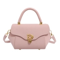 Bolso de mano rosa para mujer en cuero liso y tela de tweed con hebilla dorada D - Rosa