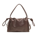 Dark brown cloud bag in lychee texture leather with drawstring knot details - Brown
