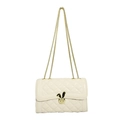 Quilted cream chain shoulder bag with unique golden rabbit ear lock on white background - Off White