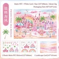 Adesivi PET rosa da sogno e set di carte paesaggistiche con castello costiero e arcobaleno - Proiezione della Brezza Marina