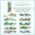 Lot de 10 autocollants PET imperméables style lavis chinois avec paysages et pavillons - Étang de Lotus Clair
