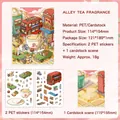 3D PET cartoon stickers DIY set with tea alley theme and background card kit - Alleyway Tea Scent