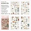 Art Life themed waterproof PET stickers featuring hand-drawn musical instruments and art tools - Artistic Life