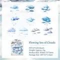 Waterproof watercolor cloud PET stickers set with blue and purple patterns for journaling - Cloud Sea Flow