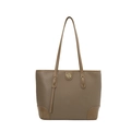 Brown lychee leather tote bag with gold M-logo hardware and reinforced corners - Brown