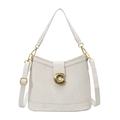 Elegante borsa a secchiello bianco crema con fibbia dorata tonda e tracolla doppia - Bianco