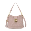 Borsa a secchiello retrò rosa chiaro in pelle verniciata a pieghe con fibbia dorata - Rosa
