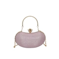 Pink glitter evening clutch with golden round handle and crystal crown clasp detail - Purple