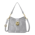 Borsa a secchiello plissettata grigio chiaro da donna con finiture dorate - Argento