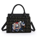 Sac bandoulière noir élégant avec broderie d'éléphant exquise et accents de perles colorées - Carreaux Noirs