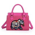 Sac à main luxe rose fuchsia avec broderie éléphant et perles sur toile texturée - Rose