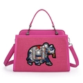 Borsa tote fucsia con ricamo a elefante vintage e accenti di perle fini - Rosa