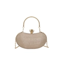 Champagne gold glitter hardshell evening clutch bag with crystal lock and chain strap - Gold