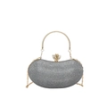 Silver glitter evening clutch bag with gold ring handle and diamond clasp design - Silver Gray