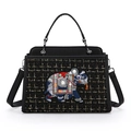 Bolso de mano negro de moda con bordado de elefante vintage y perlas decorativas - Cuadros Negros