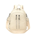 Sac à dos chic en cuir souple beige avec texture tissée et doubles zips verticaux - Blanc Cassé (2009)