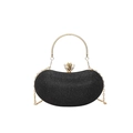 Sparkling black glitter evening clutch bag with round gold handle and chain strap - Black