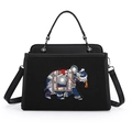 Bolso tote negro de moda con bordado étnico de elefante en colores y asas superiores - Negro