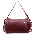 Large burgundy woven travel bag with leather patch and adjustable shoulder strap - Red