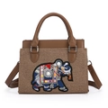 Sac bandoulière tissé marron avec broderie d'éléphant exquise ornée de perles et billes - Marron