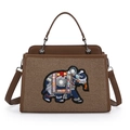 Borsa tote retrò marrone con ricamo a elefante e dettagli in perle e tracolla - Marrone
