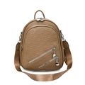 Brown faux leather backpack with checkered texture and decorative diagonal zippers - Khaki (5009)