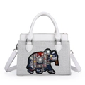 Sac bandoulière blanc en tissu texturé avec broderie éléphant colorée détaillée - Blanc
