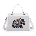 Borsa tote in pelle bianca con ricamo vintage a forma di elefante e perline colorate - Bianco