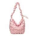 Borsa a nuvola rosa metallizzato con trama a bolle plissettata e tracolla imbottita - Rosa
