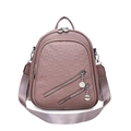 Dusty rose soft PU leather backpack with square embossed pattern and dual zippers - Taro Purple (5009)