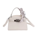 Sac à main chic blanc cassé style Kelly avec texture lychee et poignée enroulée de soie - Blanc Cassé (Fermoir Argenté)
