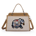 Borsa tote beige etnica con ricamo a elefante colorato e accenti di perle - Beige