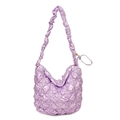 Light purple pleated cloud tote bag with puffy quilted texture and stylish ruffled strap - Purple