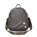 Dark grey soft leather versatile backpack with embossed geometric pattern and zip pockets - Grey (5009)