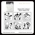 Set di 6 stencil panda carini in PET per pittura fai-da-te con motivi bambù e palloncini - Bamboo Dream House (Tema Panda)