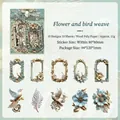 Autocollants rétro gaufrés fleurs et oiseaux avec finition dorée sur papier bois - Lot de 10 feuilles / Rêves de jardin