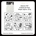 Set da 6 stencil da disegno fai-da-te in PET pulcino, modelli di pittura 100x100mm - Pom Pom Pup (Tema Animali Cartoni Animati)