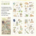 White Poetry PET stickers set with 4 sheets of vintage girls and cute animals for DIY decor - White Poetry