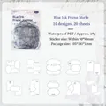 Blue ink frame PET stickers set with 10 vintage styles and waterproof material - Pack of 20 / Blue Ink Memory Frame
