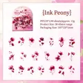 Set di 40 adesivi PET a forma di peonia con motivi floreali rosa e viola sfumati - Peonia a Inchiostro
