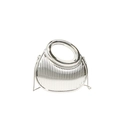 Silver crescent acrylic handbag with vertical pleated stripes and metal chain strap - Silver