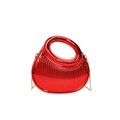 Glossy red acrylic crescent clutch bag with metallic texture and gold chain strap - Red