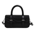 Elegante borsa a mano nera con trama a onde, manico e tracolla regolabile - Nero