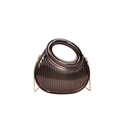 Deep bronze crescent acrylic clutch bag with metallic vertical stripes and gold chain strap - Gun Black