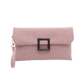 Pochette leopardata rosa con fibbia nera e cinturino da polso su sfondo bianco - Rosa