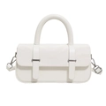 Borsa a scatola in pelle bianca minimalista con manico e tracolla regolabile - Bianco