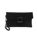Elegante pochette a busta in pelle scamosciata nera con trama leopardata e fibbia opaca - Nero