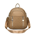 Light khaki plaid embossed backpack with adjustable straps and silver metal zippers - Khaki (4009)