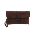 Pochette vintage leopardata con fibbia quadrata e cinturino da polso staccabile da donna - Marrone